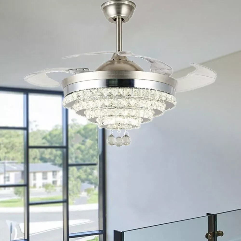 42'' Silver Crystal Ceiling Fan with LED Lights