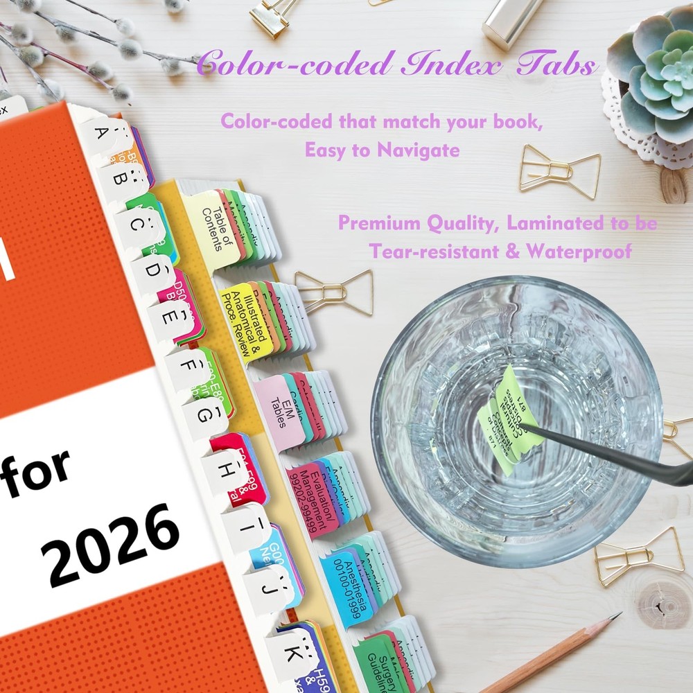 Upgraded Index tabs for CPT 2026 + ICD-10 -CM 2026 AAPC Version, Color-Coded wit