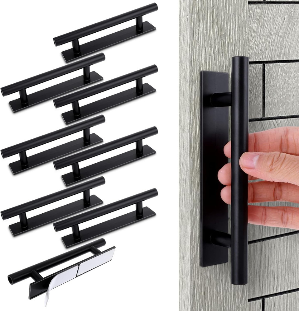 8 Pack Black Adhesive Cabinet Handles Self Stick Drawer Pulls ABS Plastic