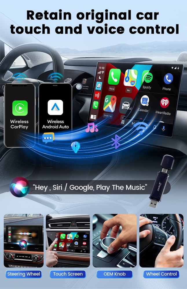 CarlinKit MINI 5.0 Pro 2-in-1 Wireless CarPlay Android Auto Ai Adapter Plug&Play