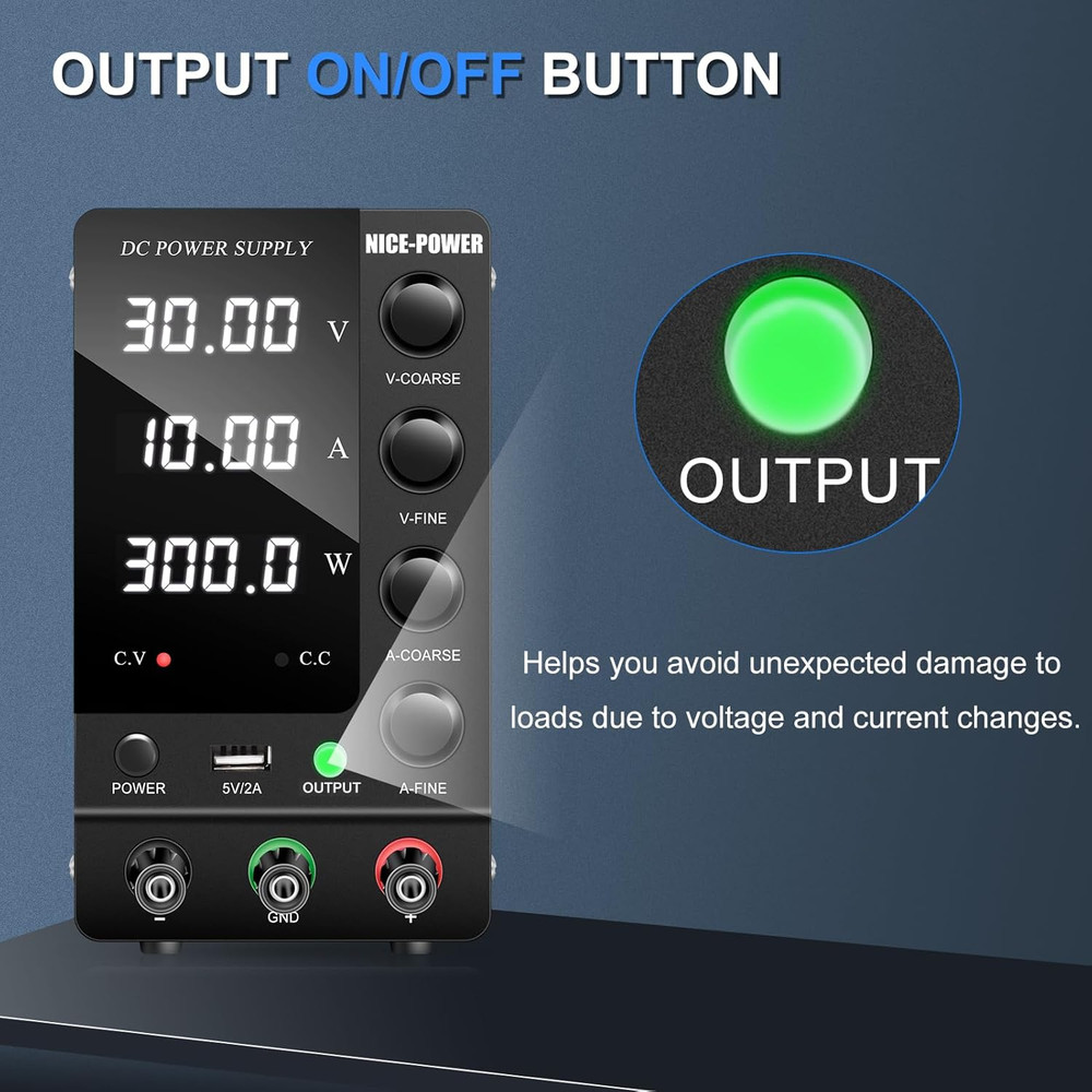 DC Power Supply Variable 30V 10A, Adjustable Switching Regulated DC Bench Power