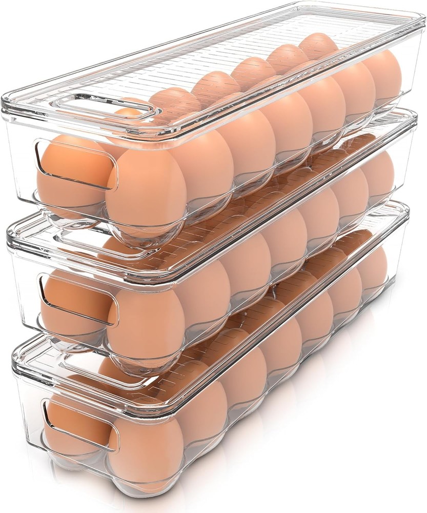Egg Container With Lid and Handle for Refrigerator Organization- Pack of 2
