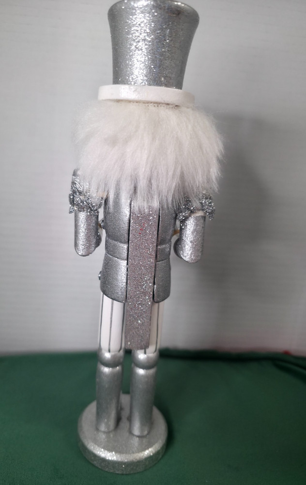 Silver & White Drummer Nutcracker – 10" – Glitter & Rhinestones – Boxed