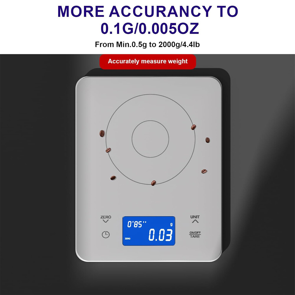 Digital Coffee Scale with Timer Upgraded Version Coffee Scale 2000g x 0.1g White