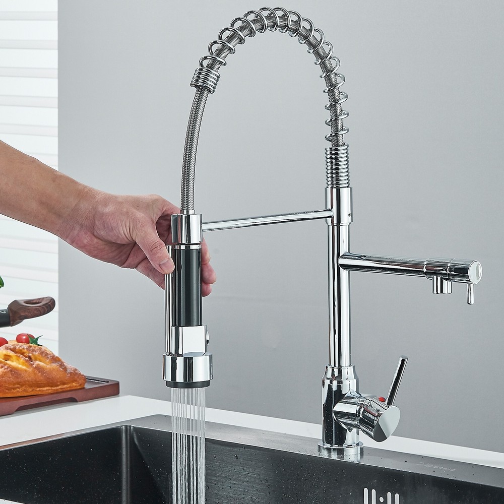 Chrome Pull Down Kitchen Faucet with Sprayer Single Handle Swivel Sink Mixer Tap