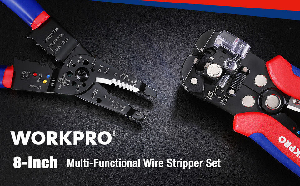 WORKPRO Wire Stripper Set 8" Self-Adjusting Wire Stripper 8" Multi-Tool Stripper