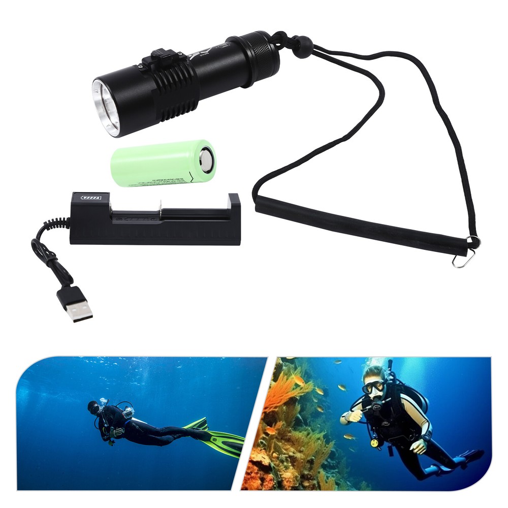 100m Underwater LED Scuba Dive Light Waterproof Rechargeable Diving Flashlight