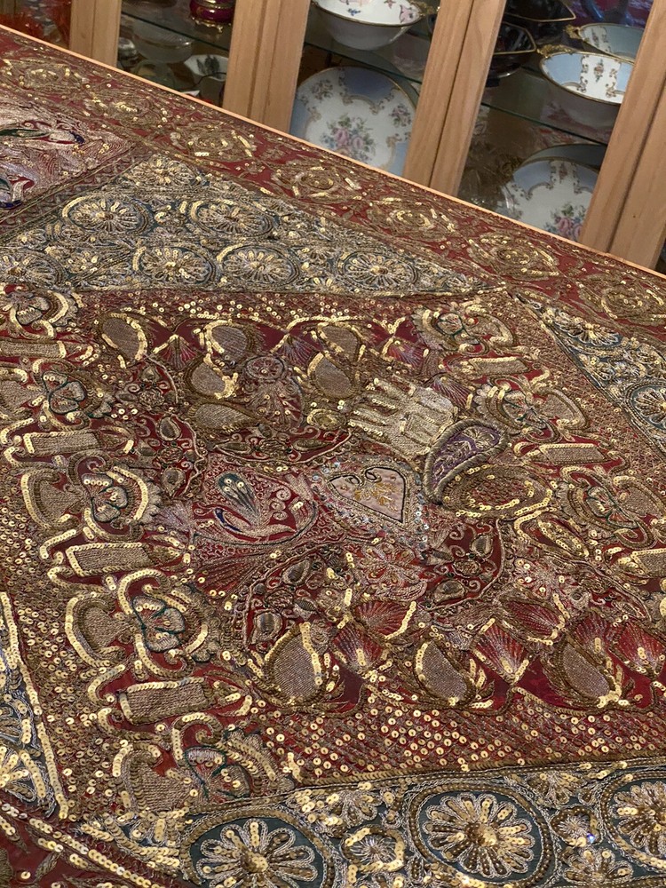 Antique Silver Thread Embroidery Wall Hanging Tapestry