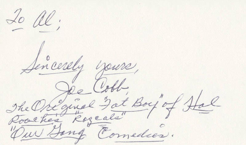 JOE COBB - INSCRIBED SIGNATURE