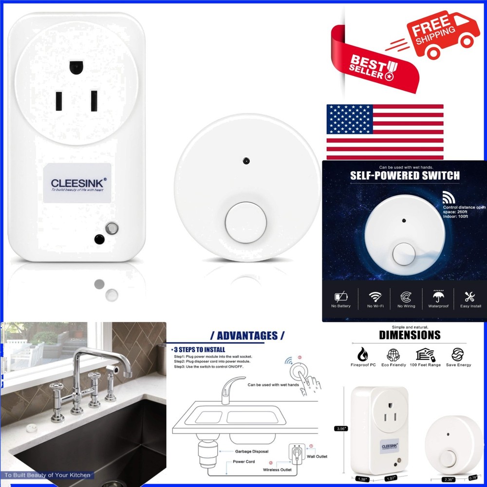 Easy Install Wireless Switch for Garbage Disposal – Battery-Free Remote Control
