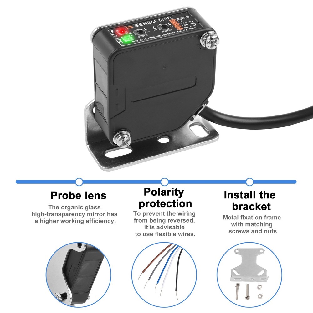 Photoelectric Beam Sensor Switch with Reflective Panel and Mounting Bracket