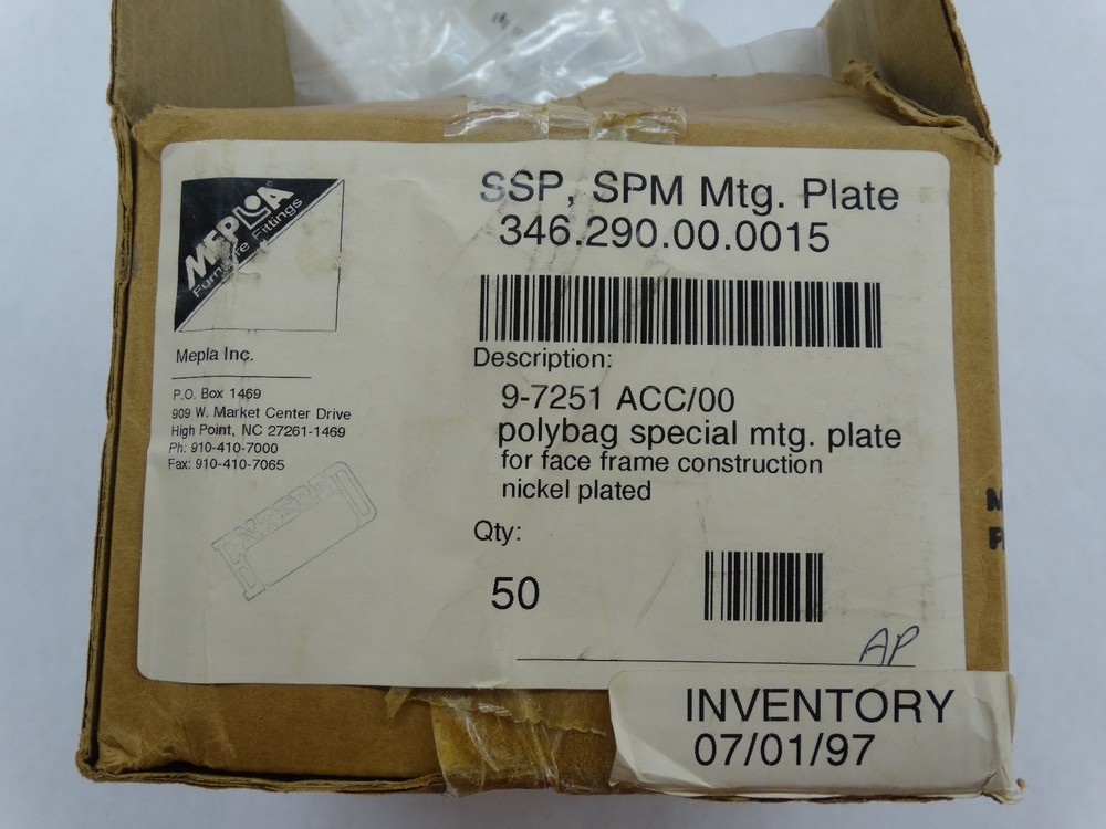 Mepla DS 7251/00 Full Overlay Special Face Frame Mounting Plate
