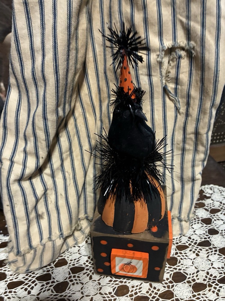 Hand Painted Halloween Crow On 4”X4” Block