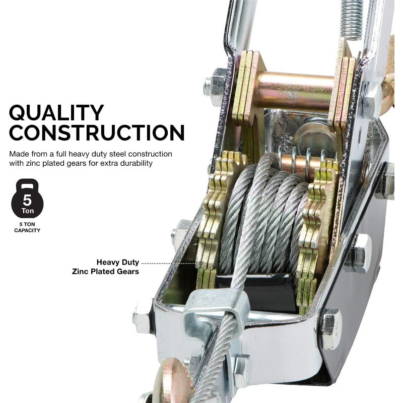 02256A Come Along Winch, 5-Ton (10,000 Lbs) Pulling Capacity, 10Ft, 3 Hook