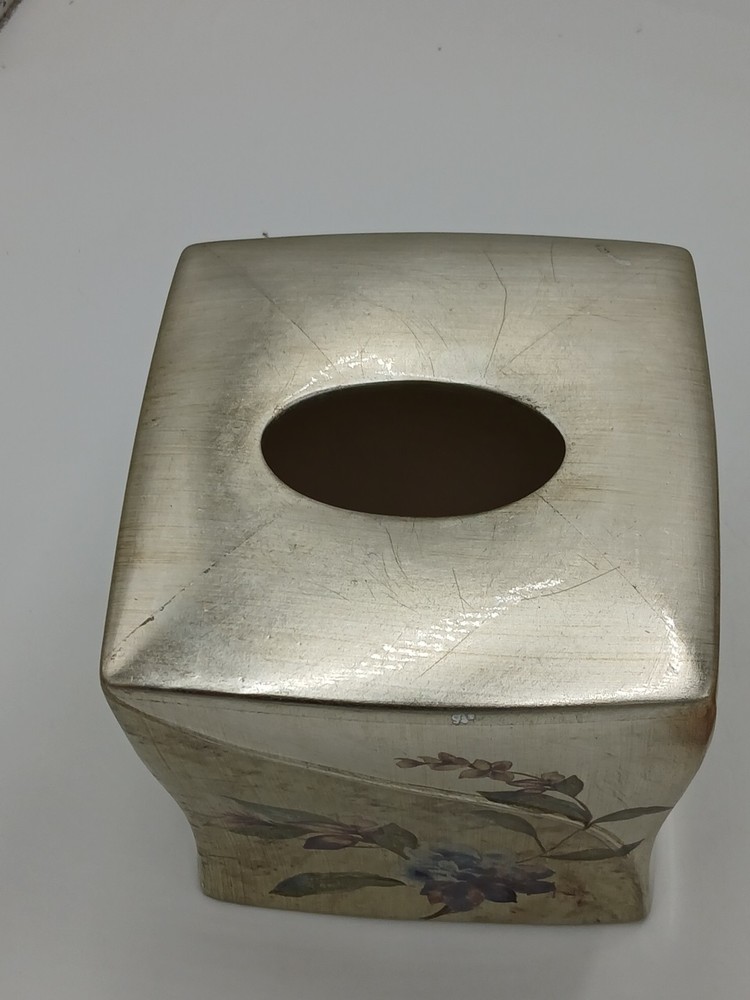 Croscill Home Ashley Silver with Purple Floral Pattern Tissue Cover Box