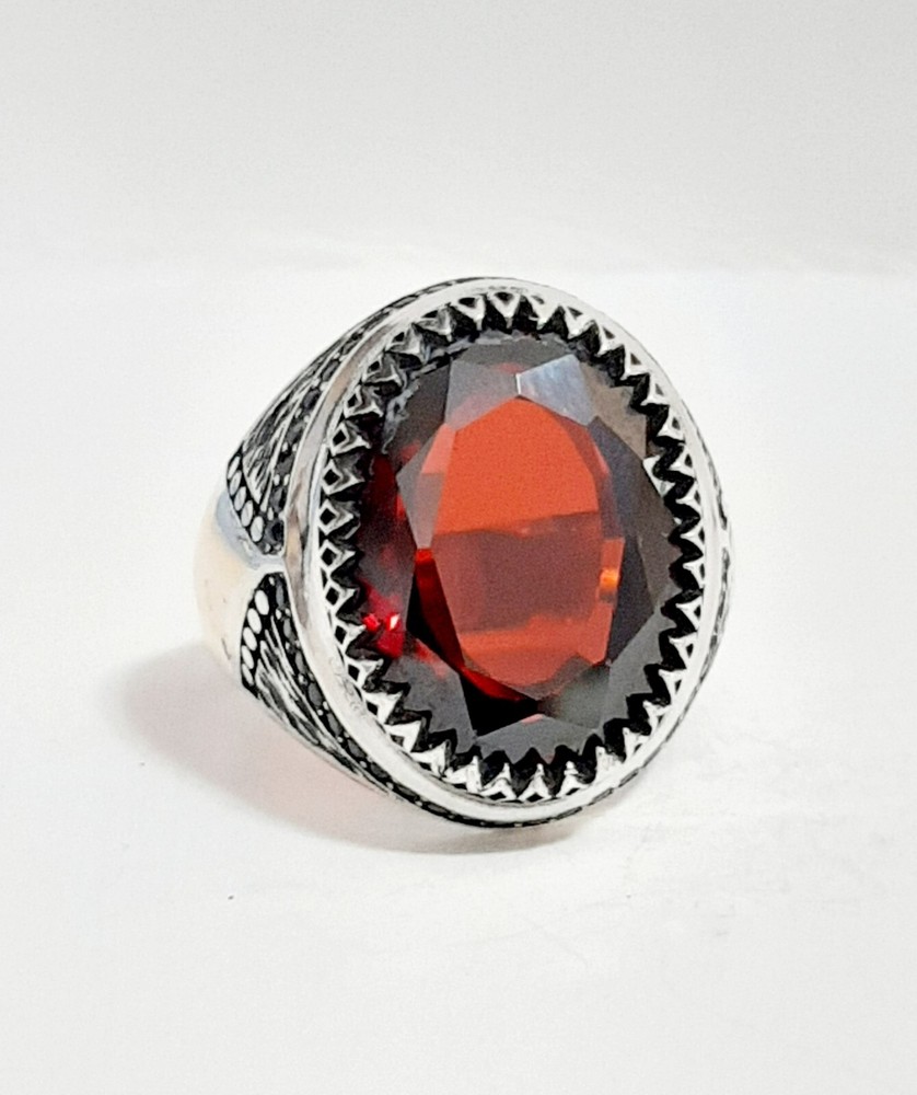 Men's Ring 925 Silver Ruby Solitaire Carniola Pirate Ring Man Sterling Ruby