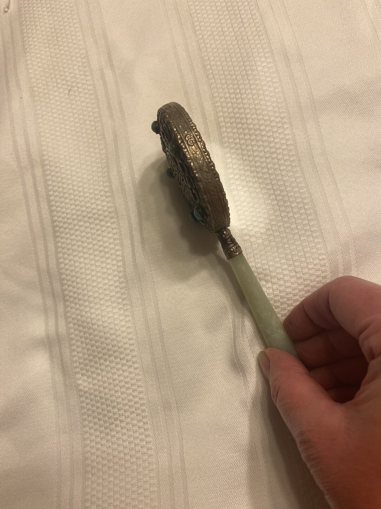 Chinese Hand Held Mirror Jade Handle