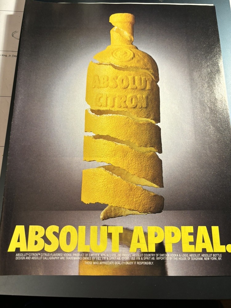 1984 Print Ad For Absolut Citron In Yellow
