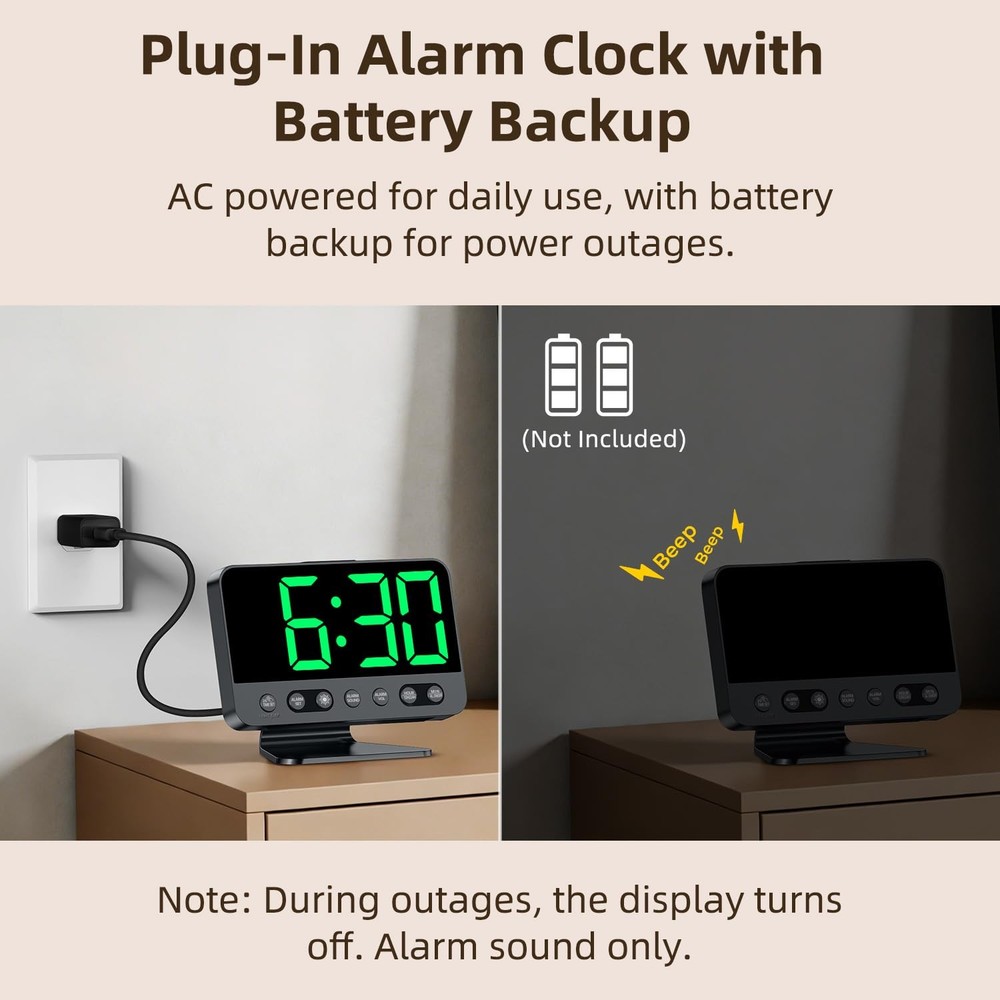 Digital Alarm Clock with Large Numbers for Bedrooms: Bold Display Readable Ac...
