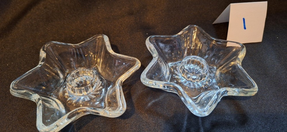2 Clear Glass 6 Point Star Shape Candlestick Holders PASSOVER HANNUKAH