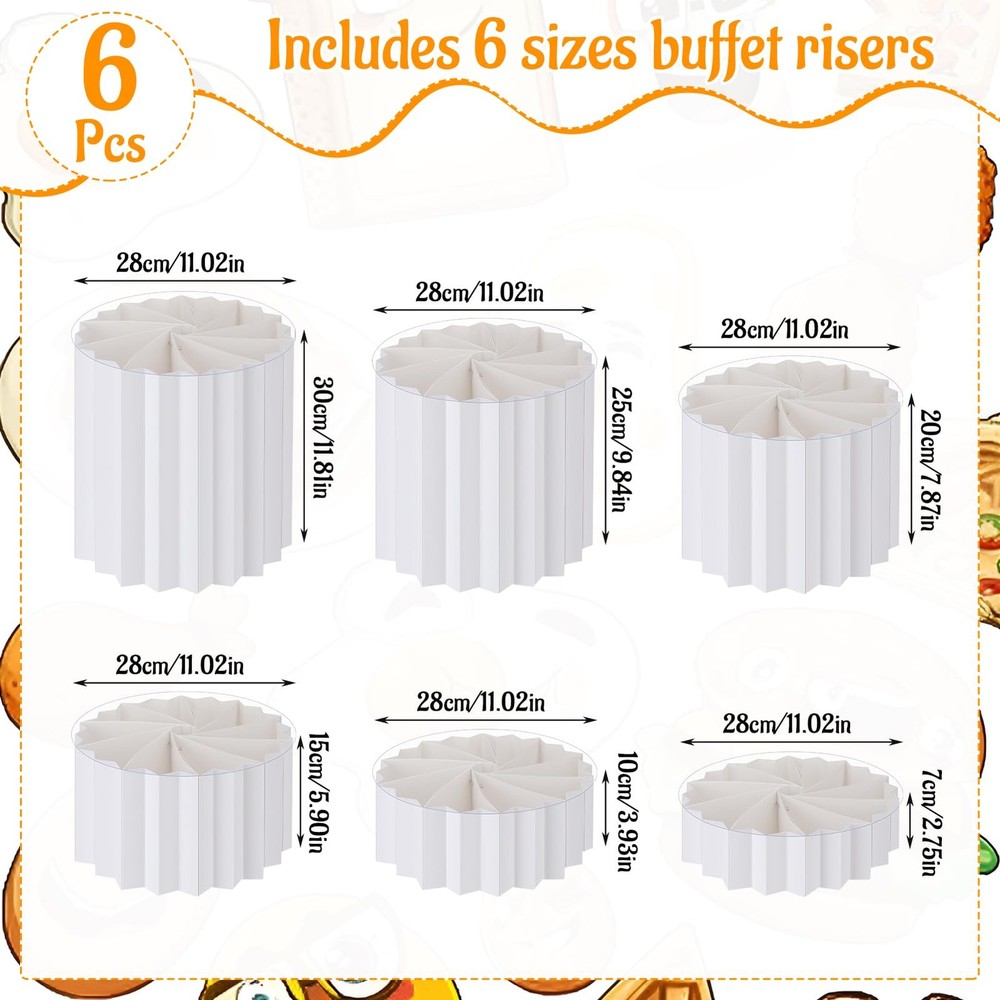 6 Pcs Buffet Risers Food Display for Buffet Table, Acrylic Foldable Cardboard...