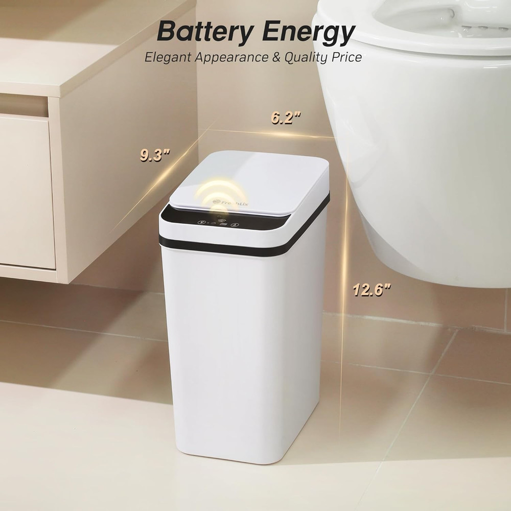 Bathroom Garbage Can with Lid, 2.6 Gallon Diaper Trash Can, Automatic Trash Cans