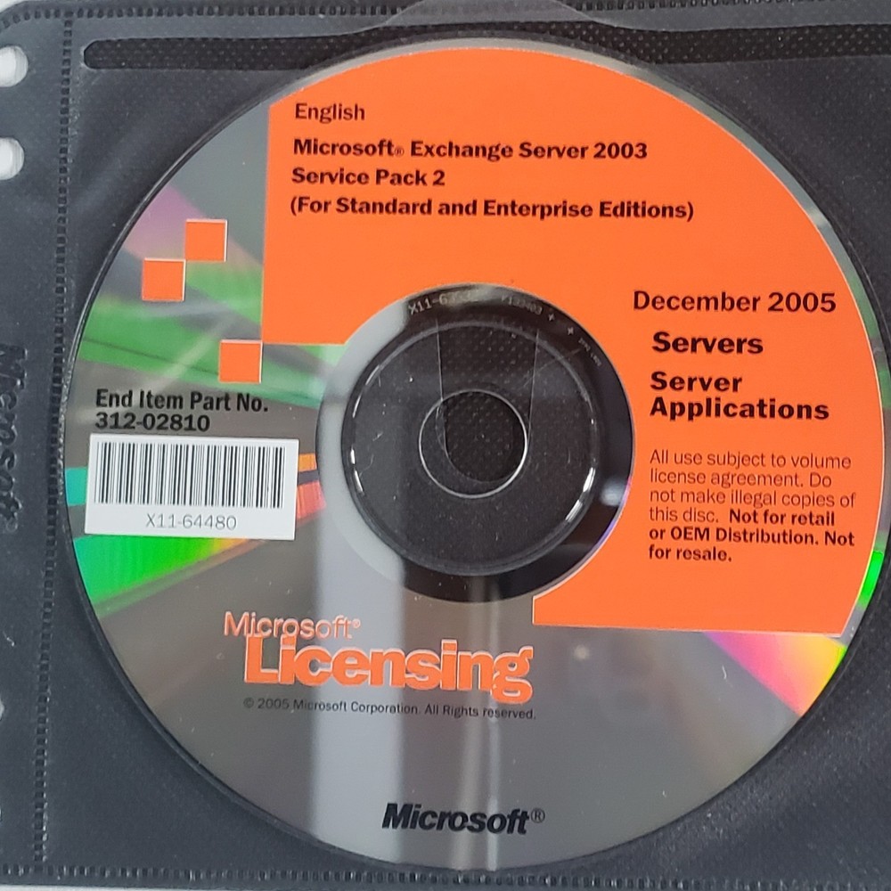Microsoft Exchange 2003 Server Standard 5 Replacement Discs
