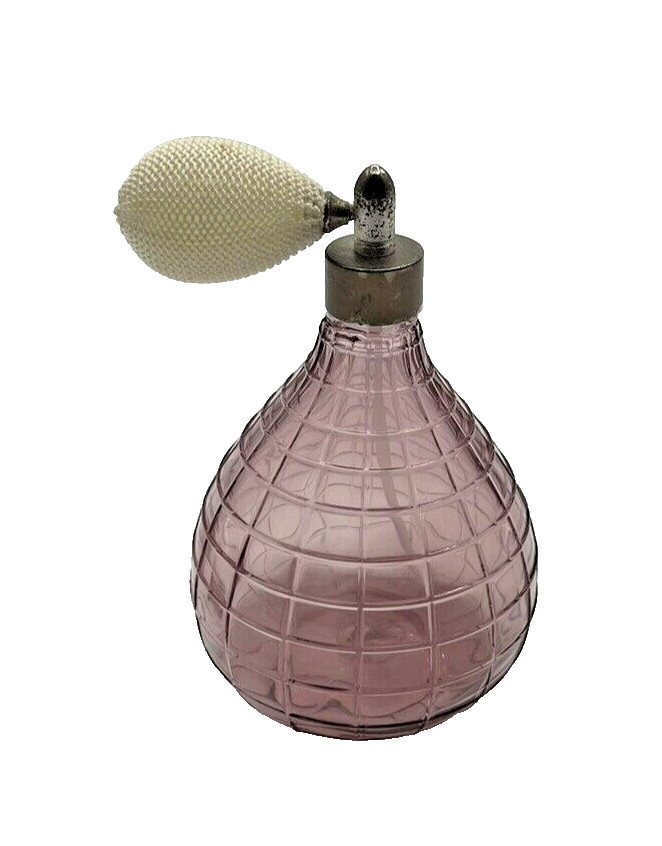 Vintage Hand Crafted Lavender Bulb Grid 5" Glass Perfume Atomizer