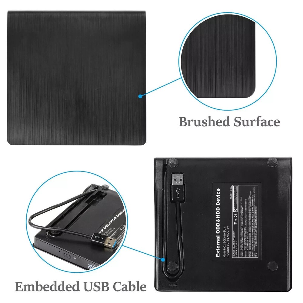 Slim External CD/DVD ROM Drive USB 3.0 Player Reader for Laptop PC Mac HP
