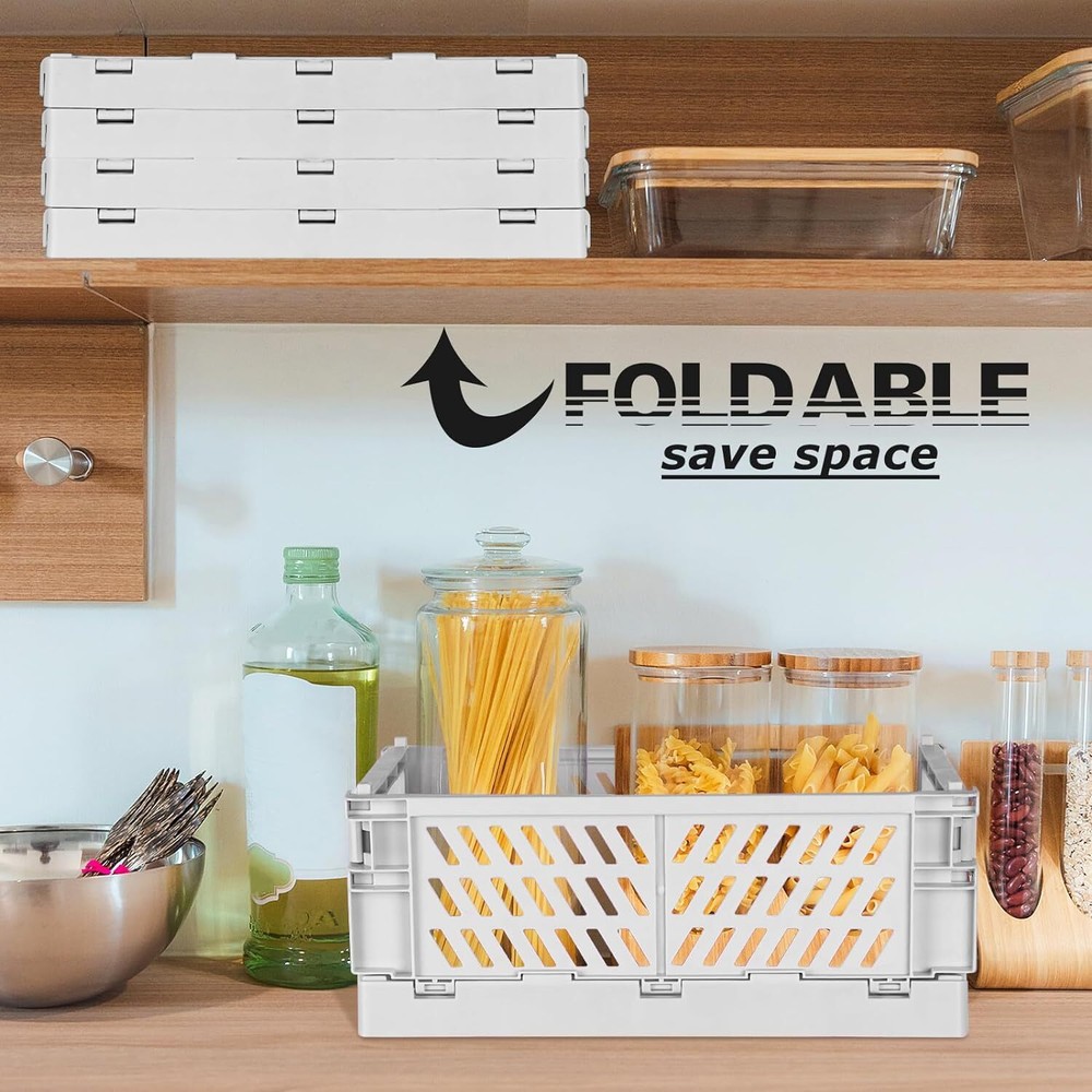 2-Pack Mini Foldable Plastic Baskets for Organizing and 9.8x6.5x3.8, Grey