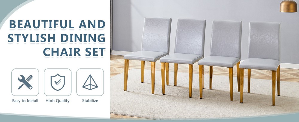 Four Light Gray PU dining chairs, simple and versatile, comfortable and accomp