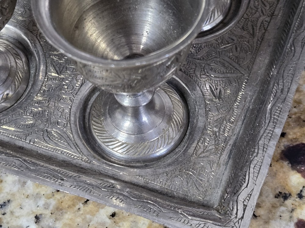 Victorian Silver Plate Engraved Egg Cup Set