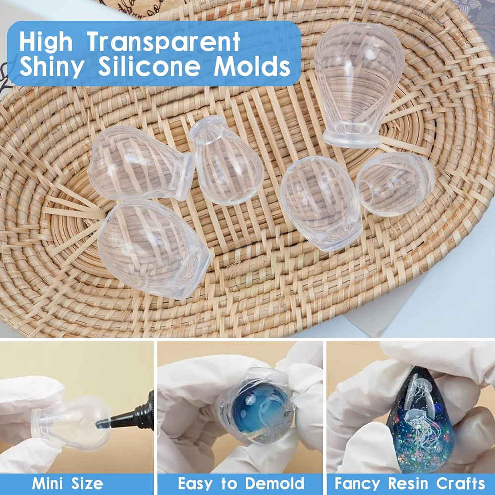 6 PCS Mini High Transparency Egg and Waterdrop Shaped Silicone Molds, Clear Egg