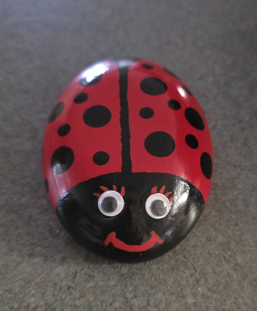 Handmade Handpainted Ladybug Rock Decoration with Googly Eyes