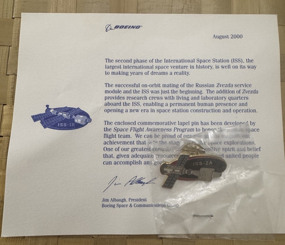 Space Station Phase ISS-2A Commemorative Pin and Memo
