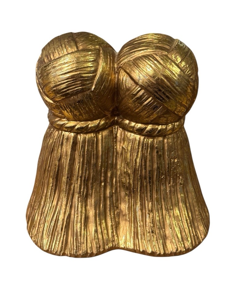 Vintage Brass Ceramic Rope & Tassel Bookend Hollywood Regency