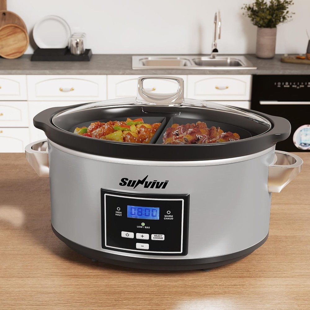 Stylish 6 Quart Digital Slow Cooker with Easy-Clean Silicone Liners, 3 Settings