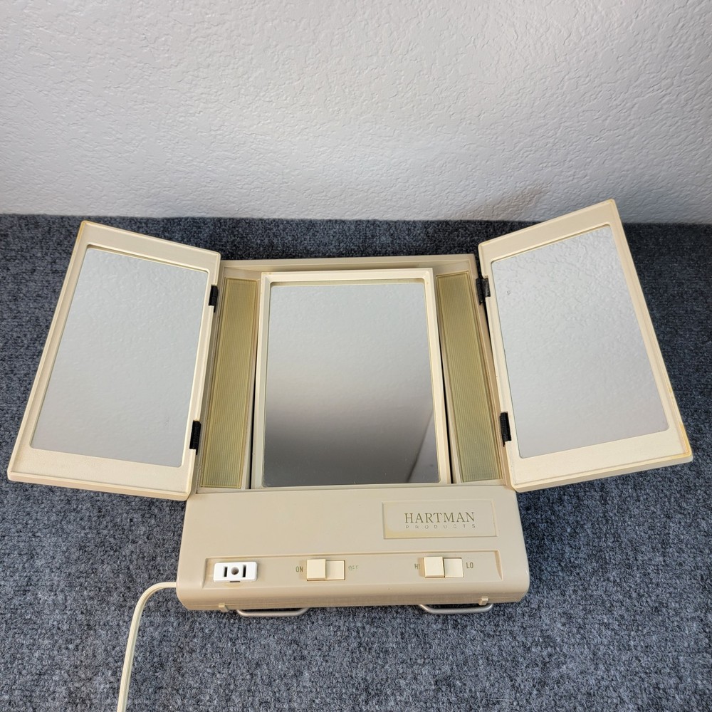 Vtg Lighted Tri Fold Vanity Mirror Tabletop Dual Light Makeup Hartman Products