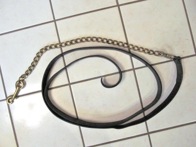 Black Leather Quality Lead Shank with 24"  Long Solid Brass Chain & Snap