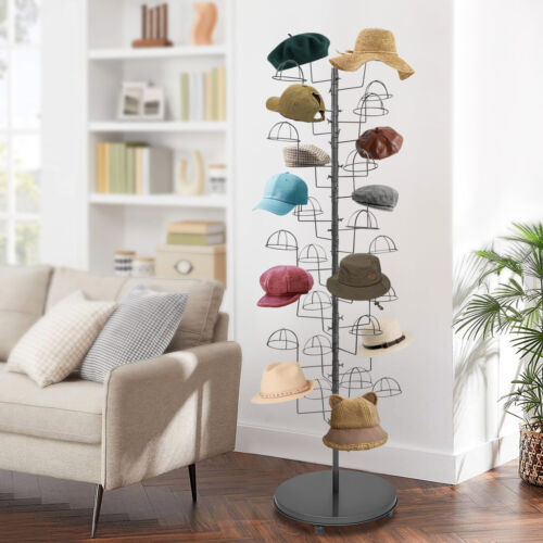 Freestanding Hat Rack Stand, Rolling Hats Display Rack, Hat Display Stand Black