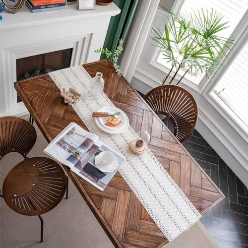 Macrame Table Runner Cream Boho Table Runner with Tassels Hand 12"Wx36"L Beige
