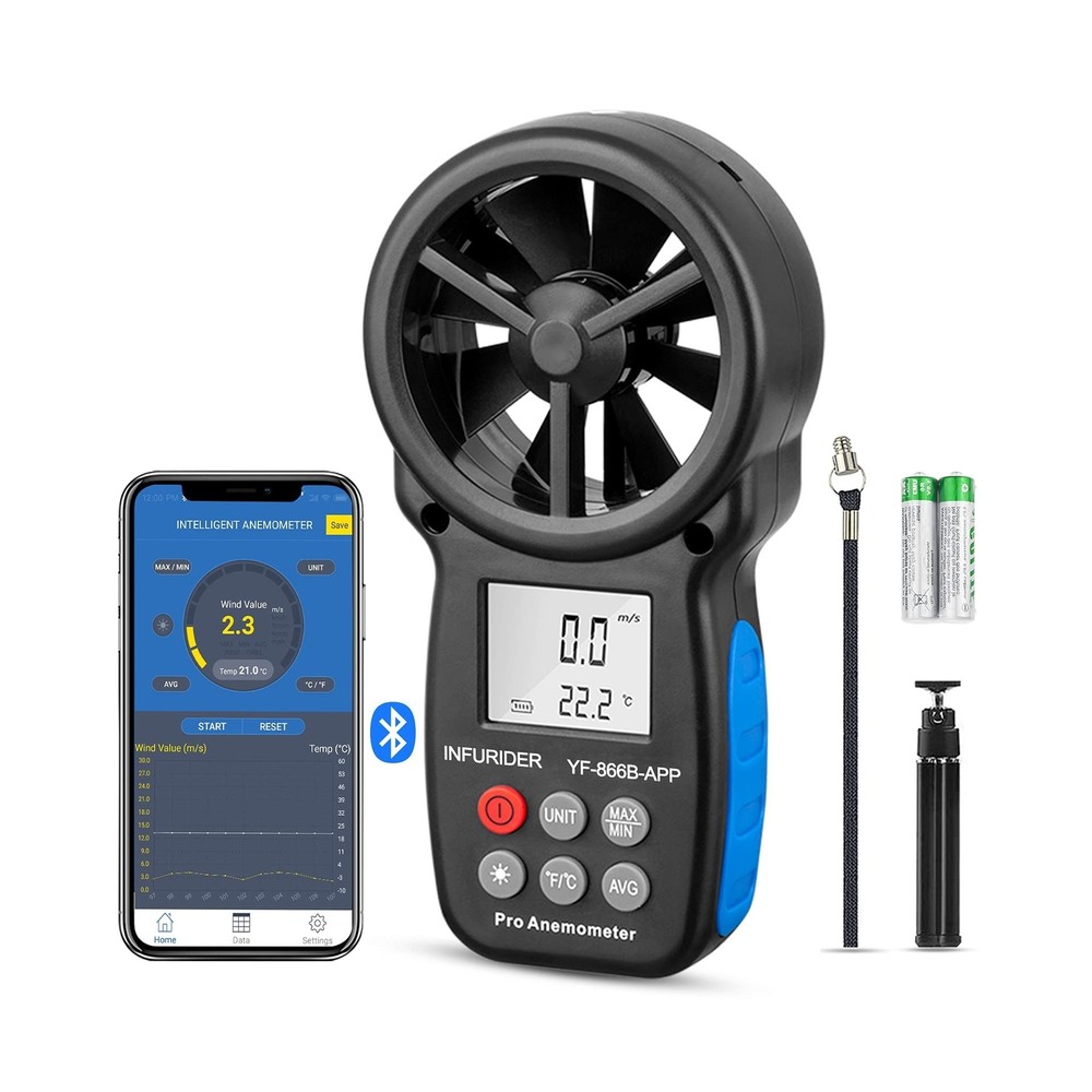 Digital Wireless Anemometer with APP via Bluetooth, Handheld Wind Speed Meter...