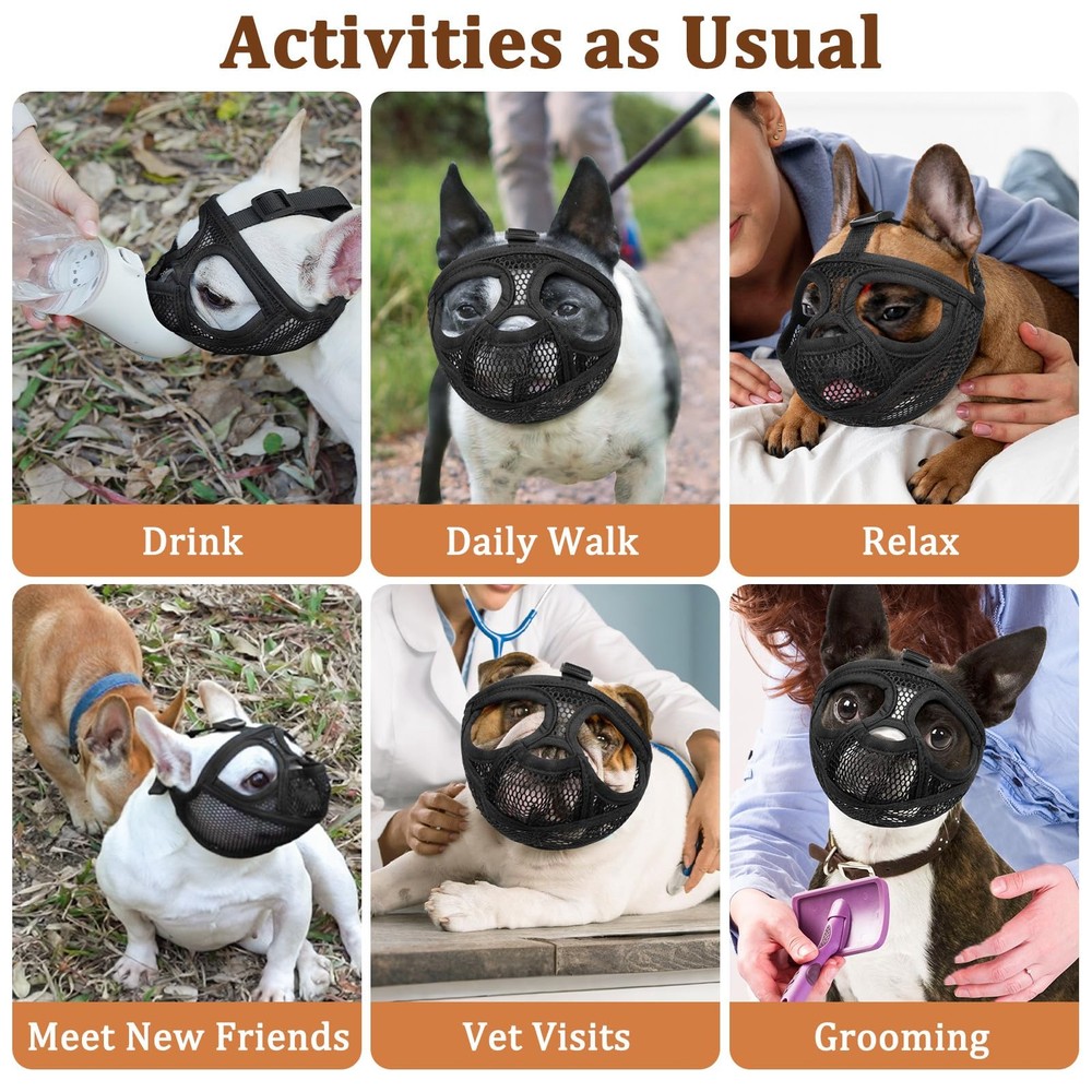 French Bulldog Muzzle, Full Pant Mesh Short Snout Muzzle for Flat-Faced Dogs