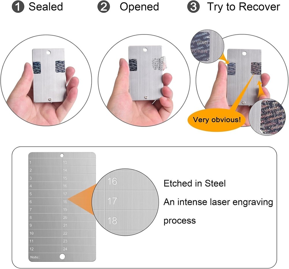 Compact Metal Seed Phrase Storage: 2 Laser-Etched Plates for Crypto Security