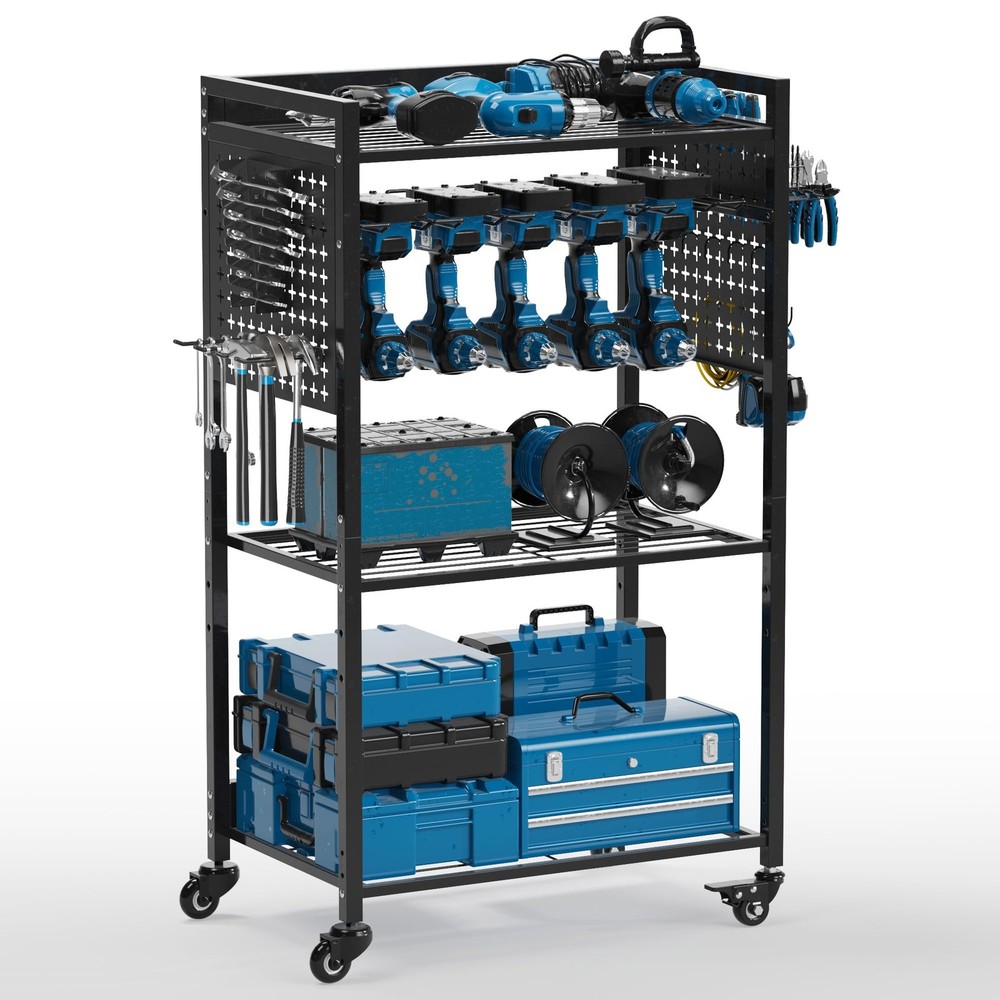 VDEVY Power Tool Organizer Cart, Rolling Tool Drills Holders Storage Rack on ...