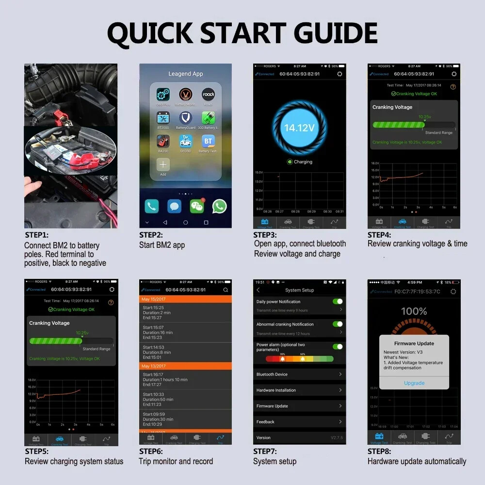 QUICKLYNKS 12V Car Battery Cranking Charging System Tester Bluetooth Diagnostic