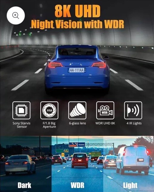OVEDISA 8K Full UHD Dash Cam Front and Rear - Open Box