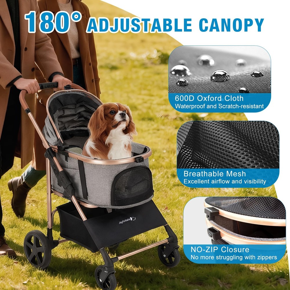 Pet Stroller for Small/Medium Dogs & Cats, No-Zip Foldable Dog Stroller with ...