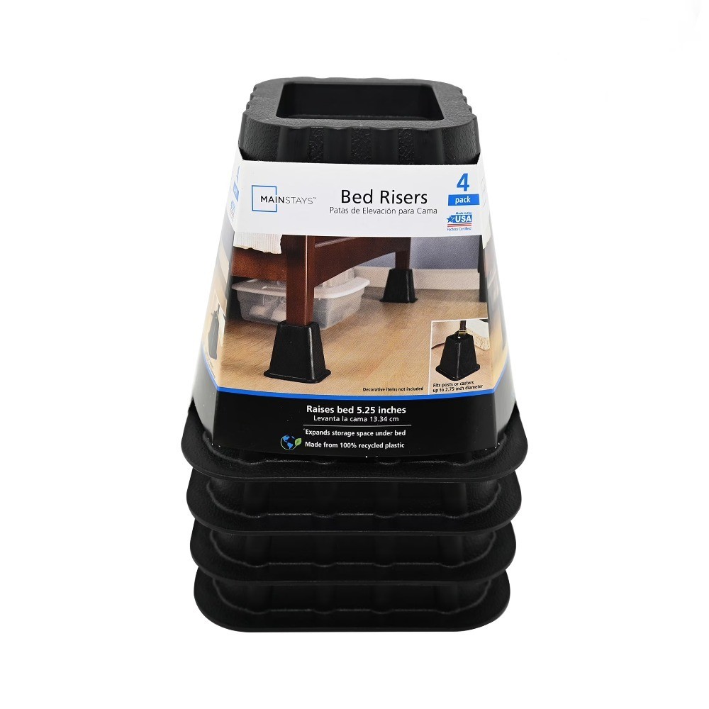 Bed Risers to Create Underbed Storage Space, 4 Pack, 6.5" x 6.5" x 6" Black