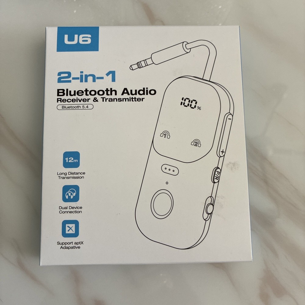 U6 2-in-1 Bluetooth Transmitter Receiver, Long Distance, aptX Adaptive